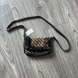 LOFT Black and Tan Crossbody Bag with Quilted Design